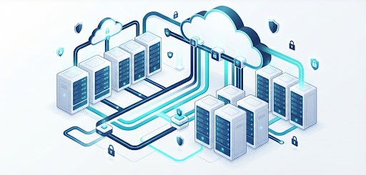 雲端與伺服器之間加密連線的等距示意圖